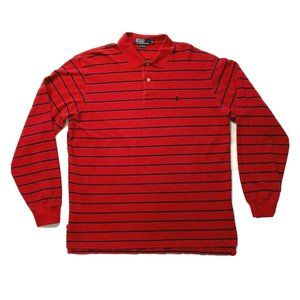 Vintage Polo‎ Ralph Lauren Polo Shirt Long Sleeve Striped Red Black Pony XL EUC